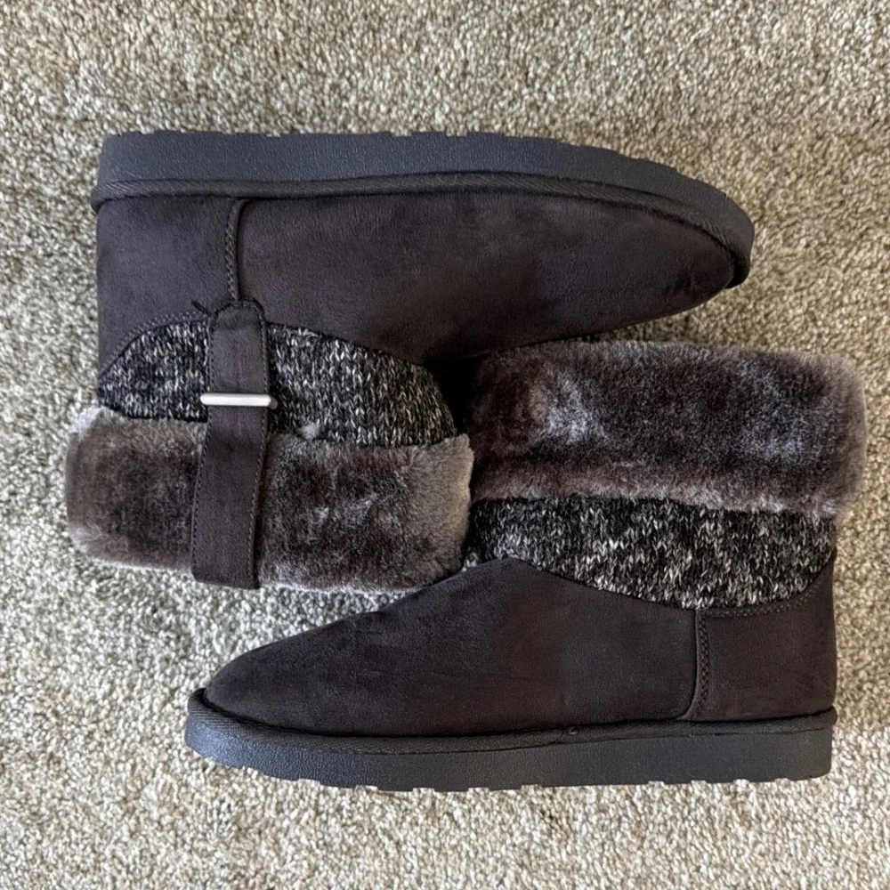 Pop Stoneham Womens Brown Faux Suede Fur Knit Ankle Boots Memory‎ Foam Size 9M